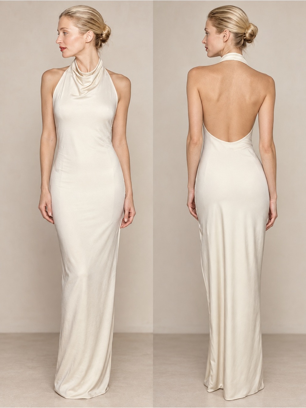 Oh Polly Anise Ivory Cowl Neck Backless Maxi Dress US 8 UK 12 NWT
